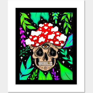 Forest Mushroom skully Posters and Art